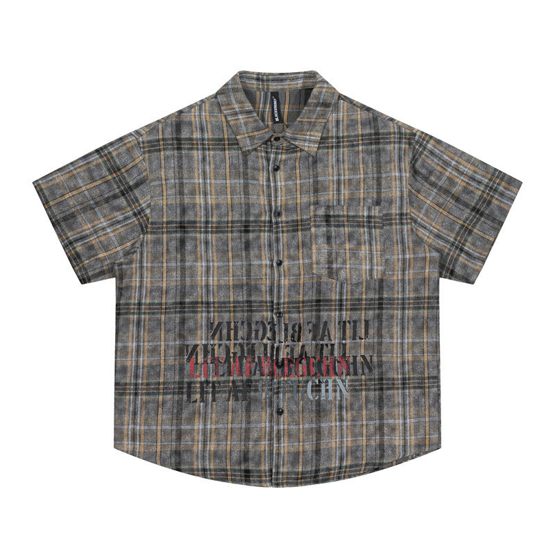 Printed Plaid Half Sleeve Jacket Men's Casual Short Sleeve Shirt