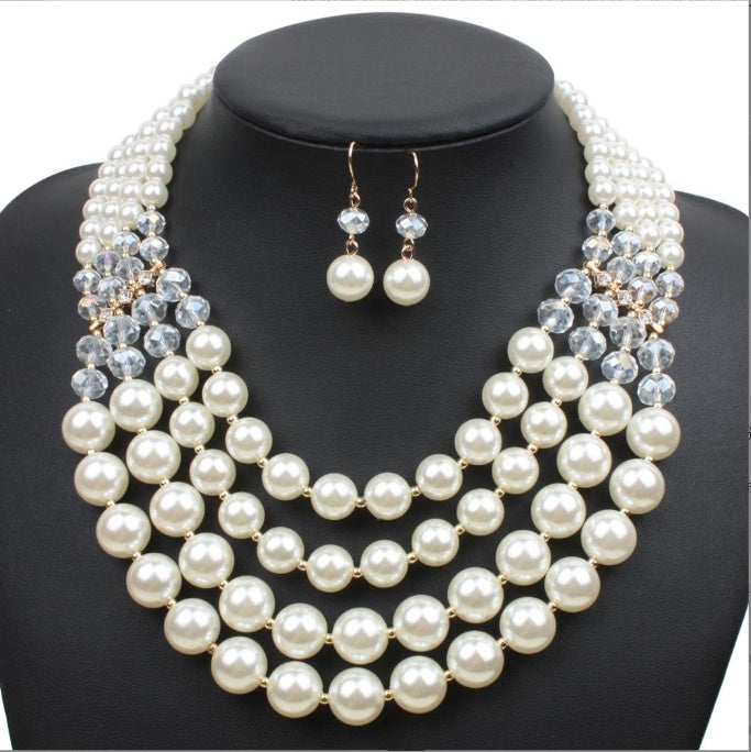 Europe necklace crystal pearl Long Necklace Earrings