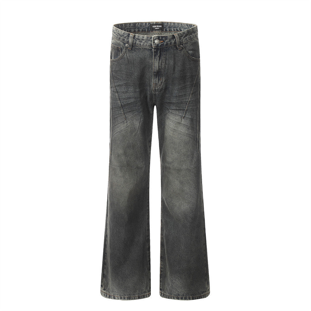 Distressed Dirty Denim Trousers Trendy Niche