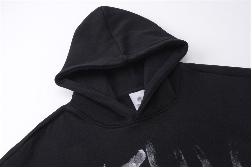 Dark High Street Graffiti Printing Brushed Hoody