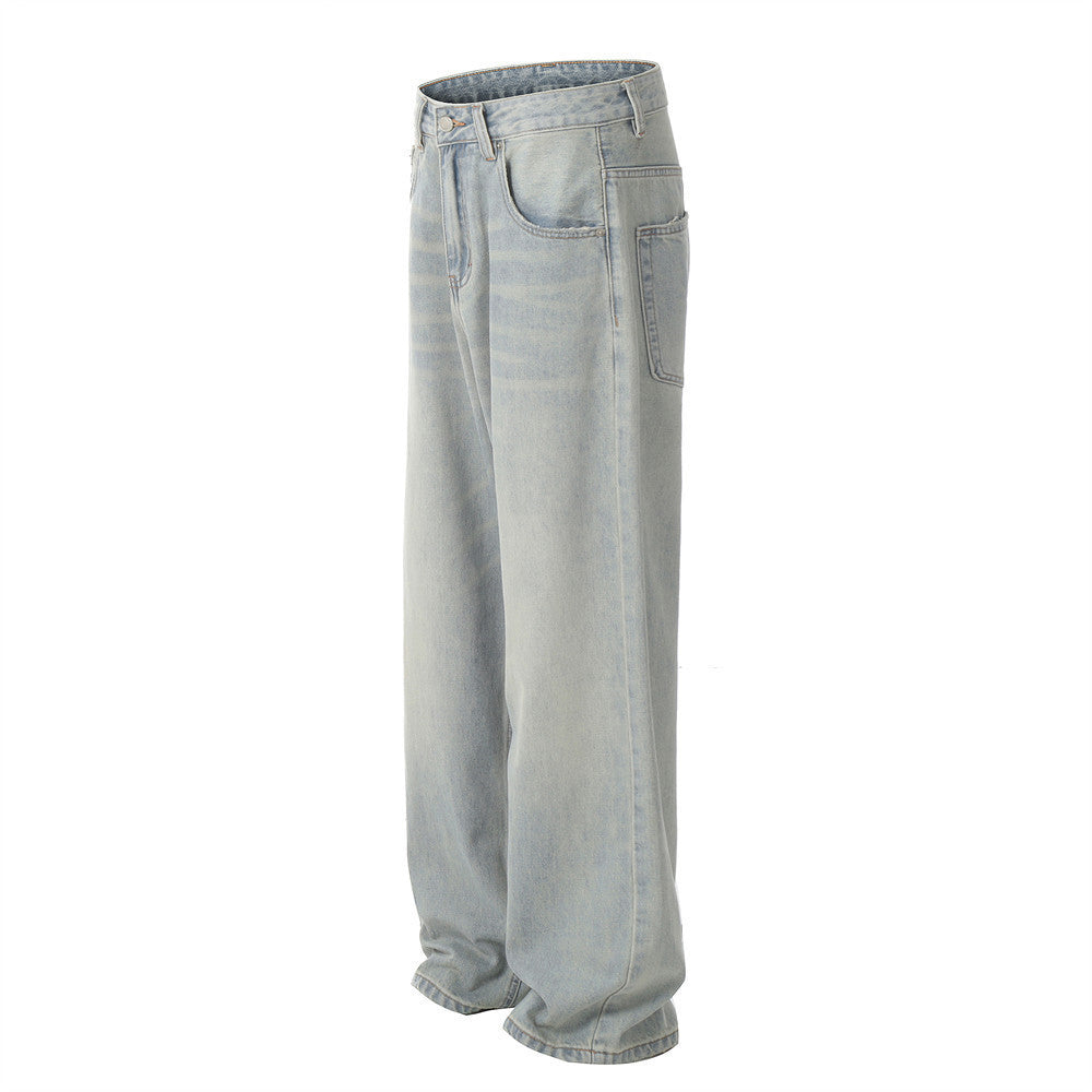 American-style Washed White Loose Jeans