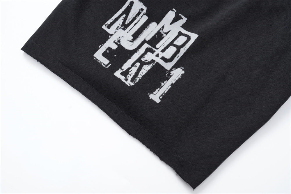 Dark High Street Letter Print Casual Short Sweatpants Men's Clothing