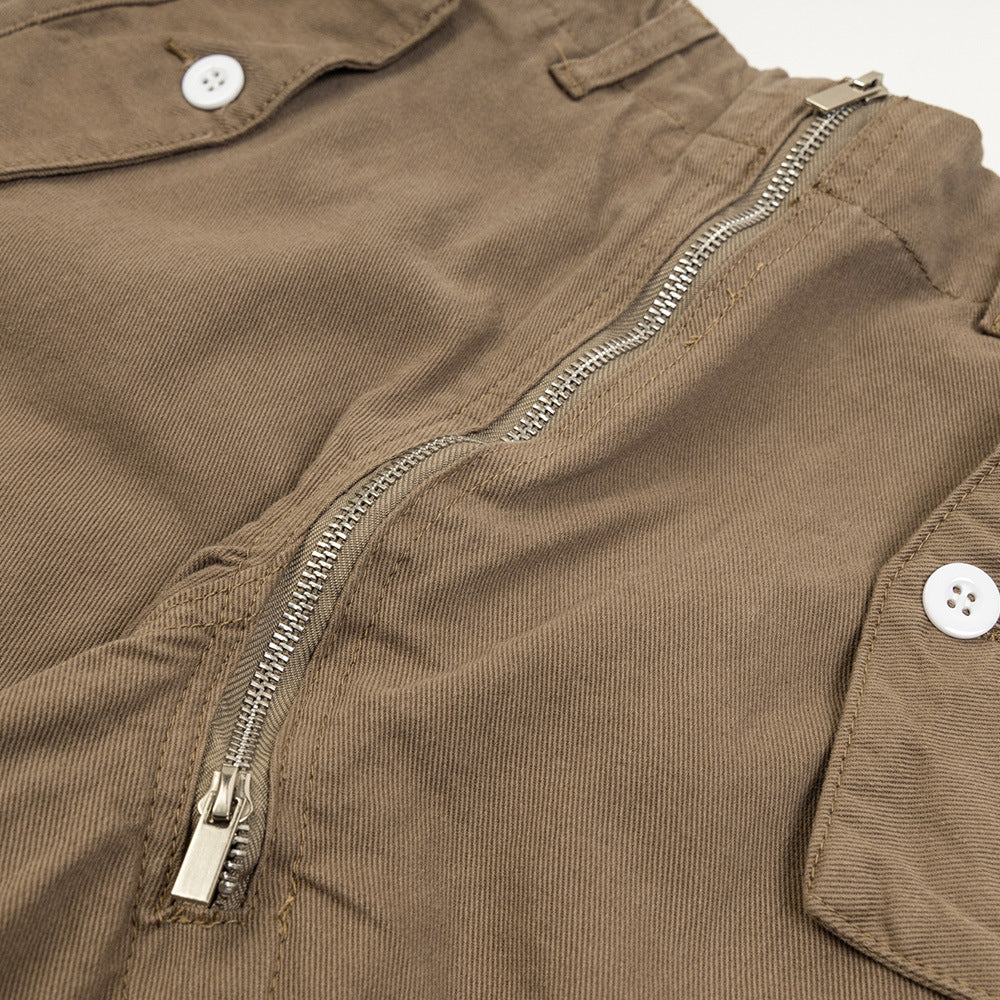 Straight-leg Overalls Pleated Paratrooper Pants