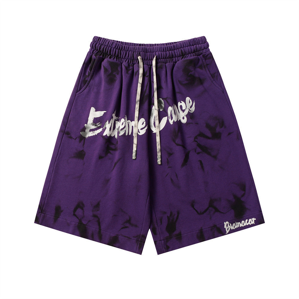 Tie-dyed Letter Shorts Men's Design Sense Niche