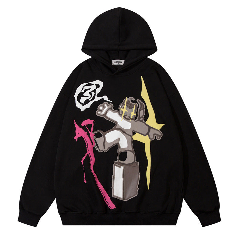 Cartoon Character Graffiti Loose Hooded Sweater