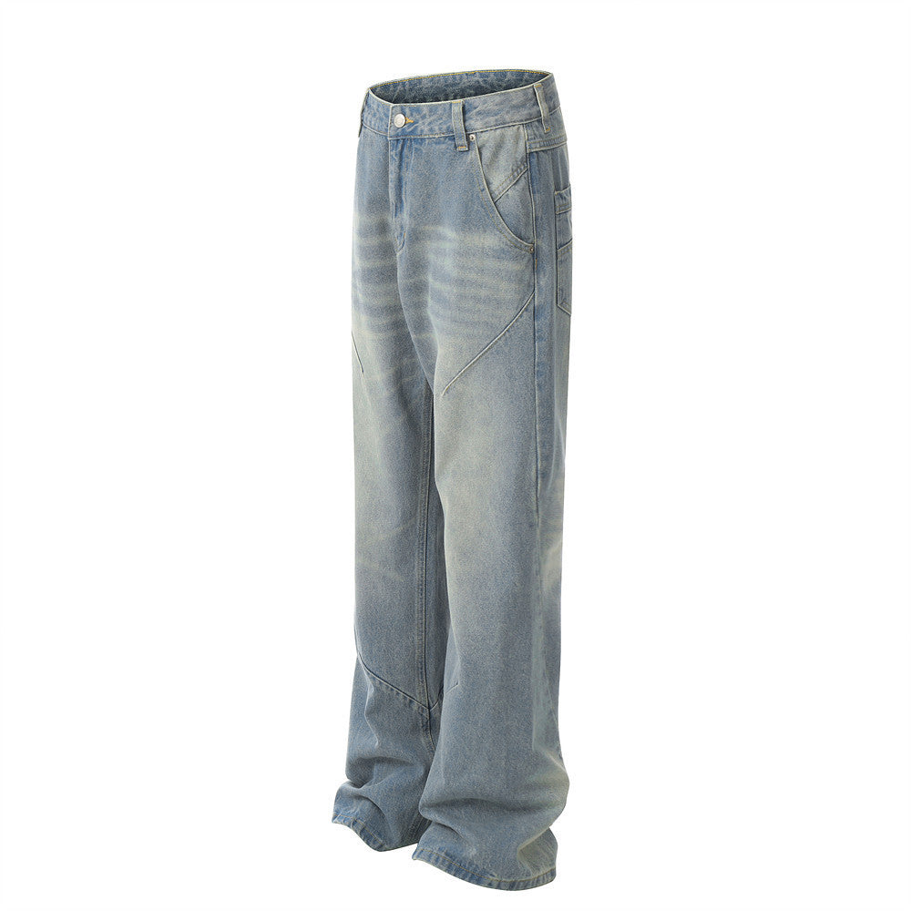 Tide Brand Simple Basic Loose Stitching Straight Long Pants