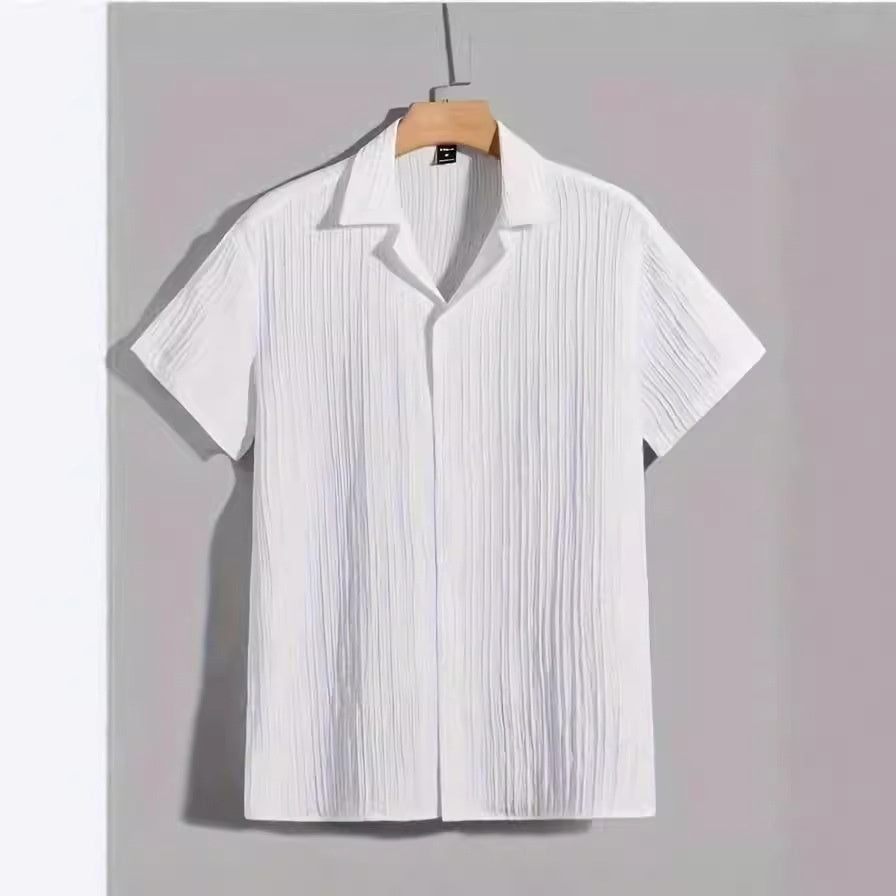 Striped Shake Stripe Flip Collar Short Sleeve Shirt