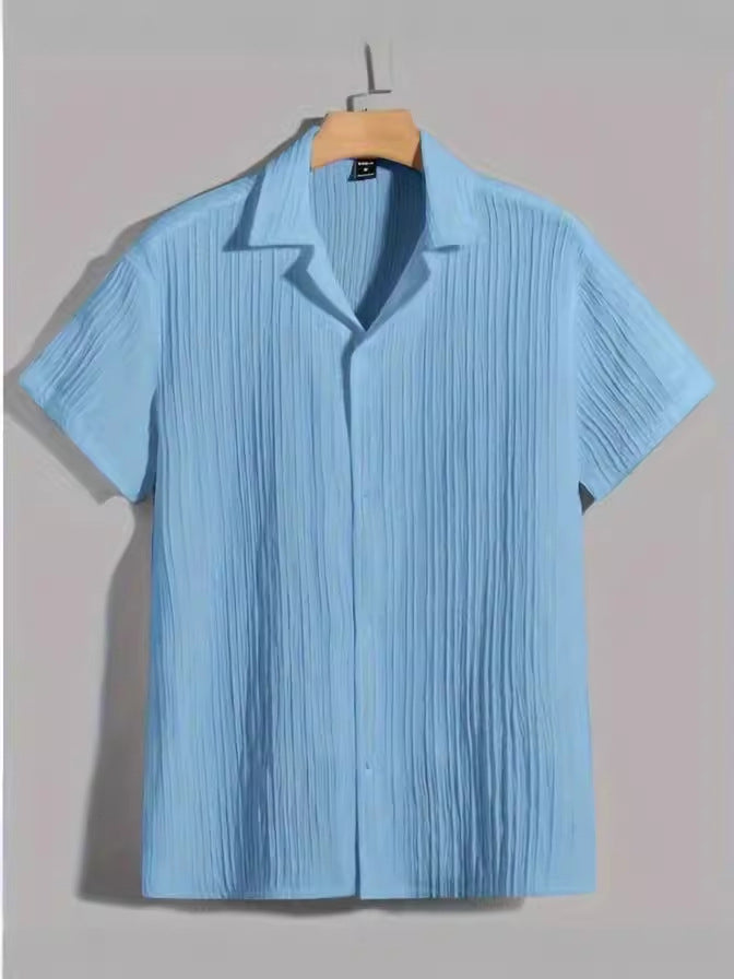 Striped Shake Stripe Flip Collar Short Sleeve Shirt