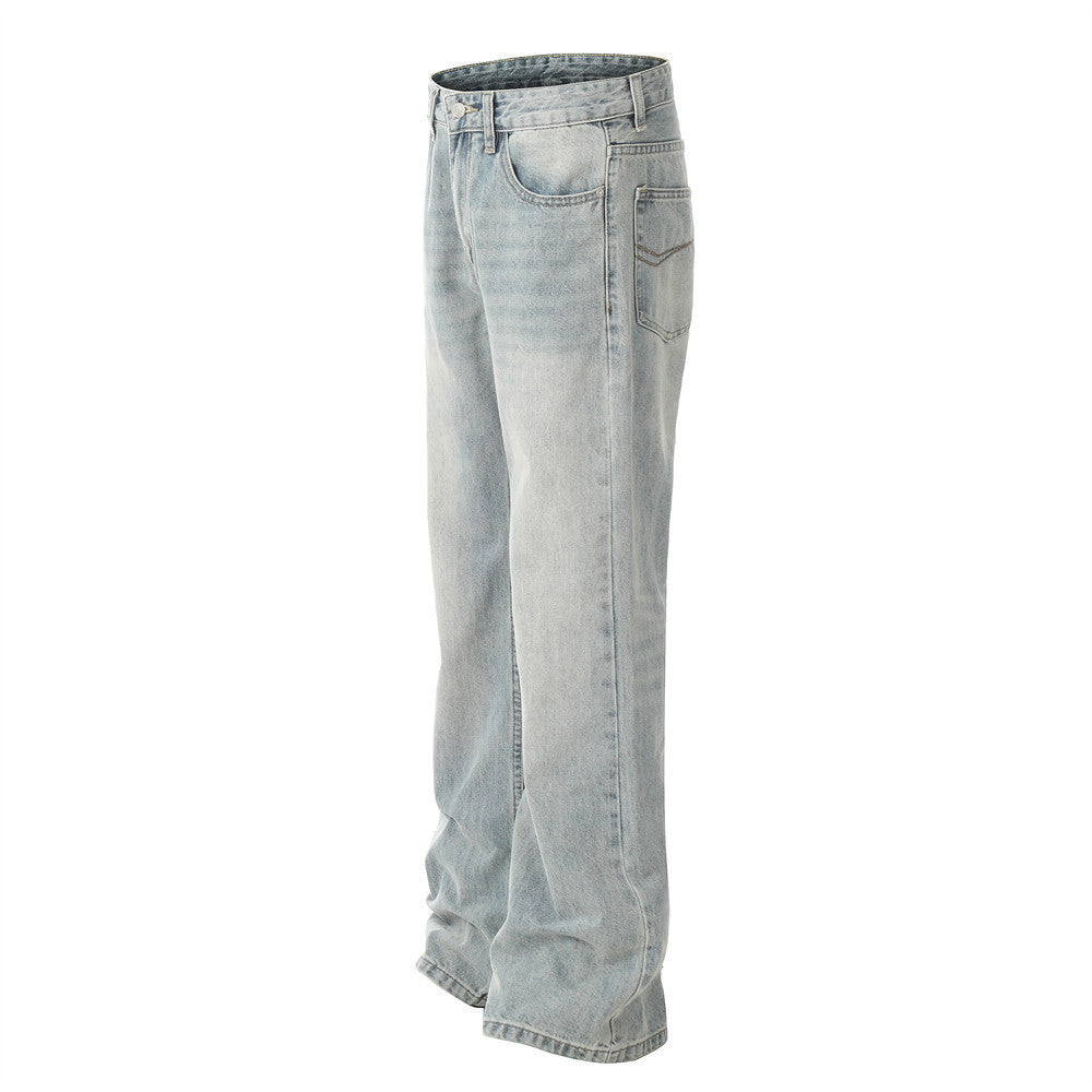 Pure Color Washed Distressed Straight Jeans