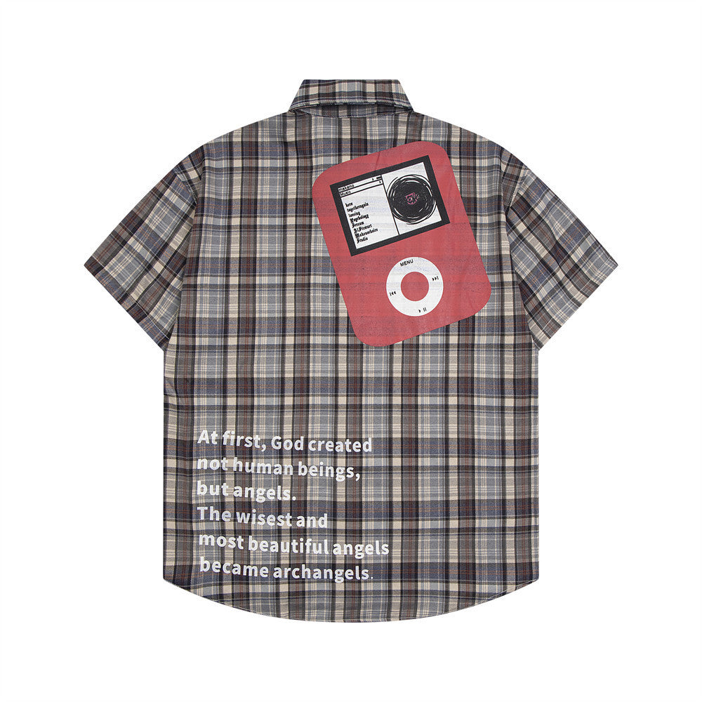 Personality Short Sleeve Plaid Shirt Men