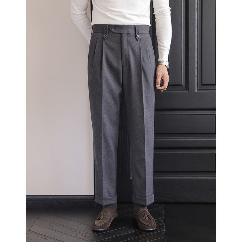 High-waisted Straight Leg Casual Dress Pants Wool Thick