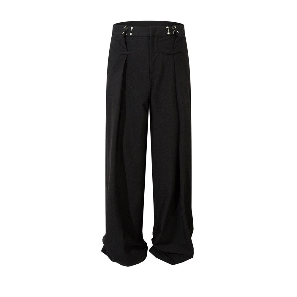 Metal Buckle Design Sense Wide-leg Draggle-tail Trousers