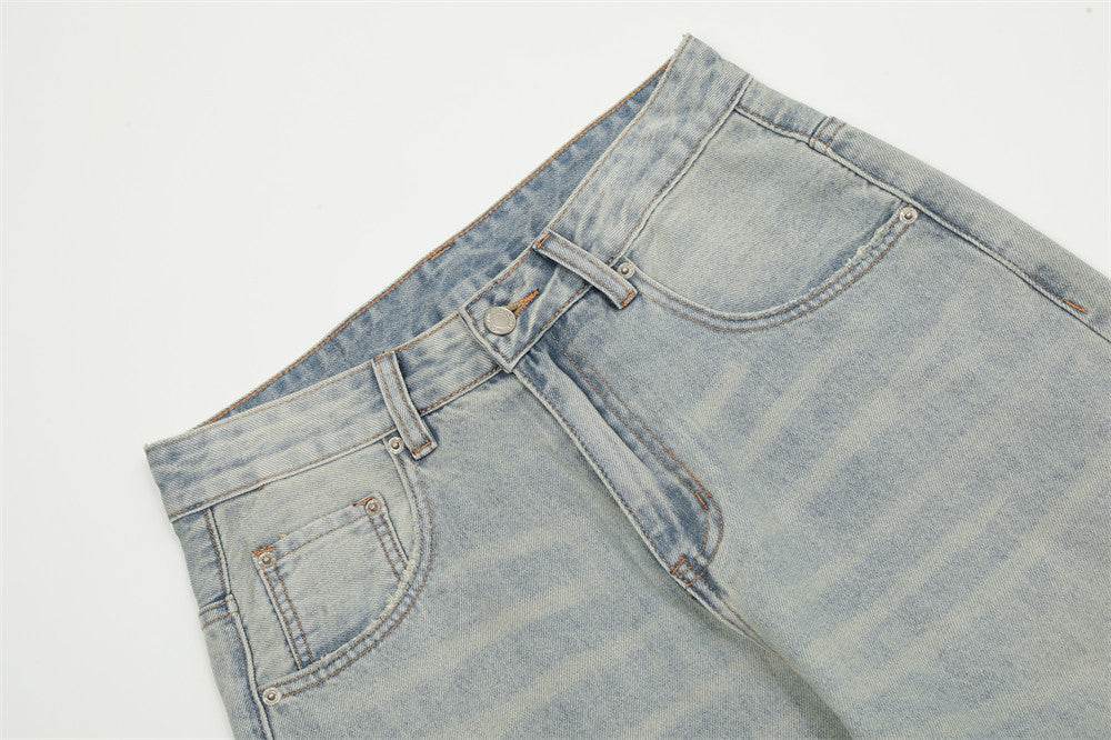 American-style Washed White Loose Jeans