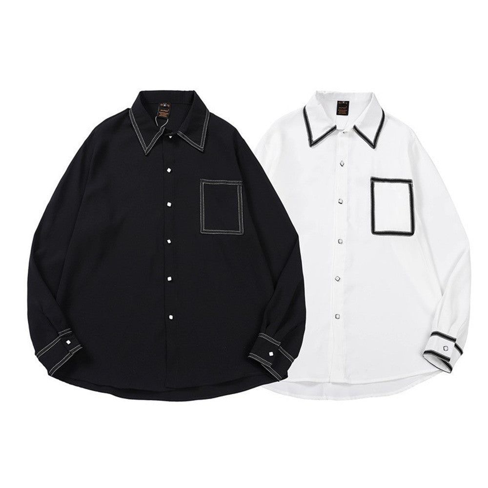 Men's Long-sleeved Trendy Retro Black And White Shirt