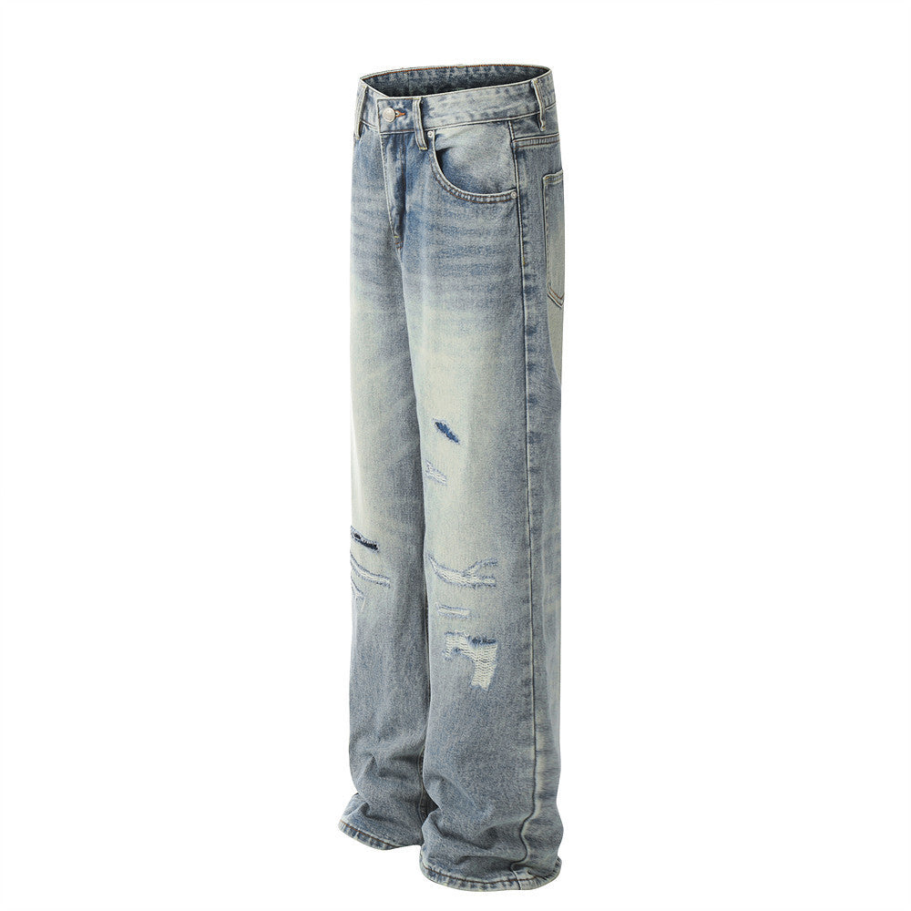 Retro Punk Ripped Straight Jeans For Men