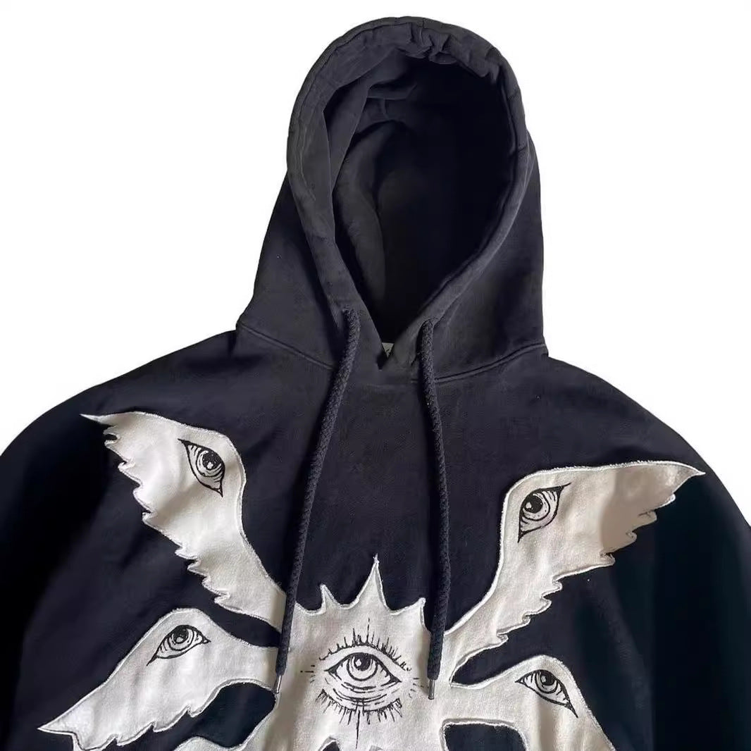 Patchwork Devil Pattern Loose Pullover Hoodie