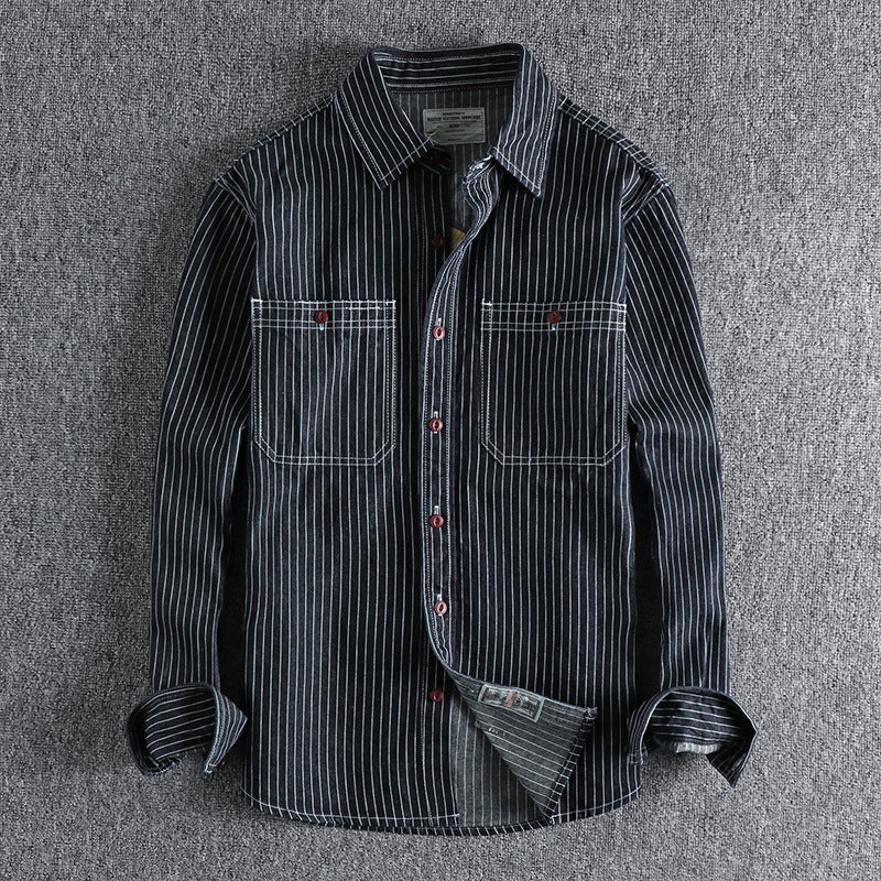 Back Embroidered Heavy Woven Long-sleeved Shirt