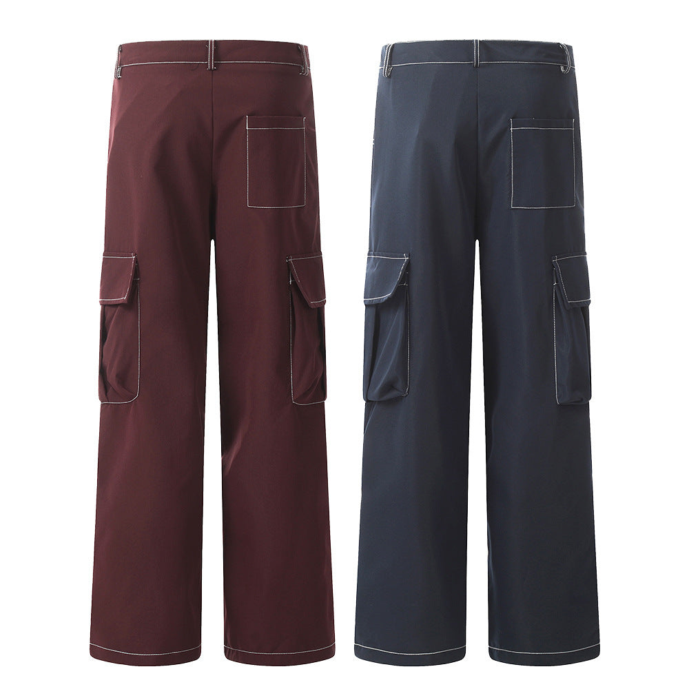Pleated Paratroopers Wide Leg Multi-pocket Straight-leg Pants