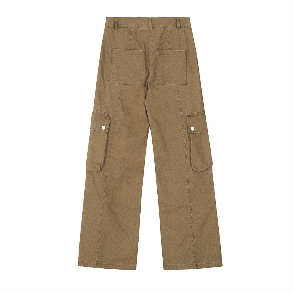 Punk Washed And Worn Loose Straight Cargo Men Trousers