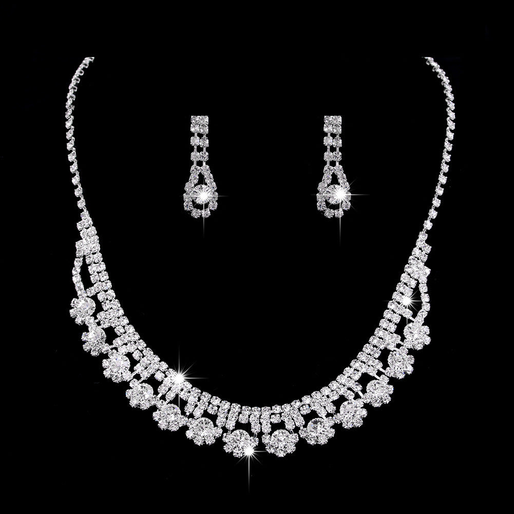 Full Rhinestone Necklace Earrings Jewelry Set