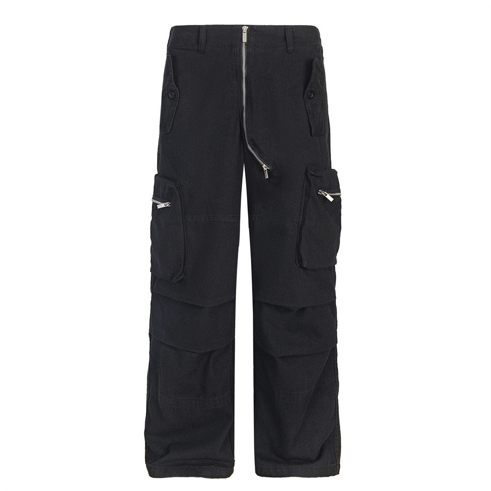 Straight-leg Overalls Pleated Paratrooper Pants