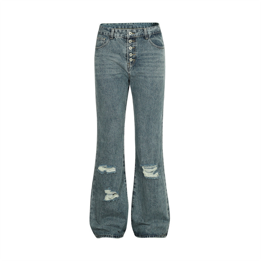 Ripped Denim Bootcut Trousers