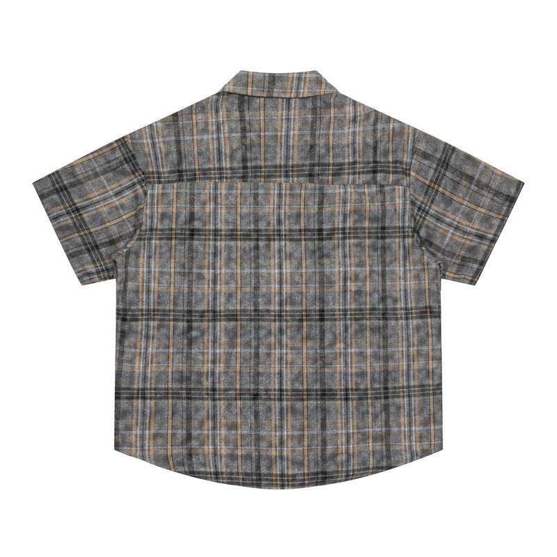 Printed Plaid Half Sleeve Jacket Men's Casual Short Sleeve Shirt