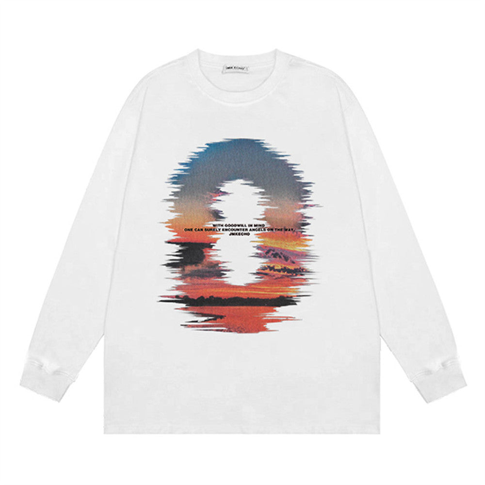 Sunset Reflection Printed Loose Sweatshirt Men