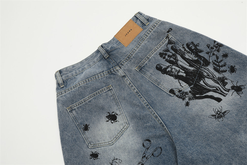 Graffiti Printing Jeans Middle Pants Men