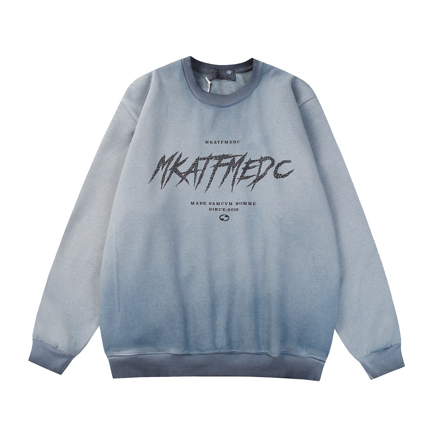 Gradient Tie-dye Round Neck Fleece-lined Sweater Men