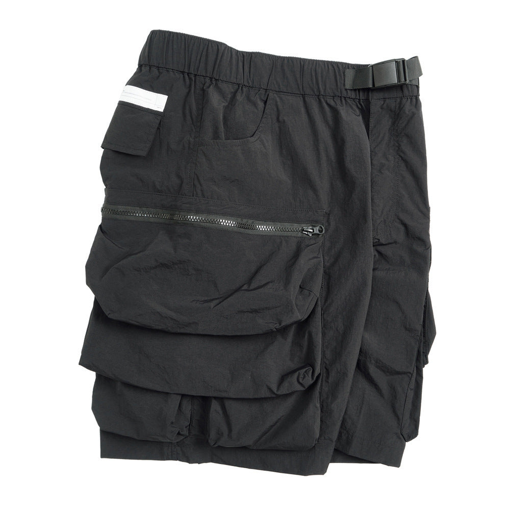 With Belt Workwear Men's Summer Sports Loose Outdoor Large Pocket Zipper Design Wide Leg Shorts