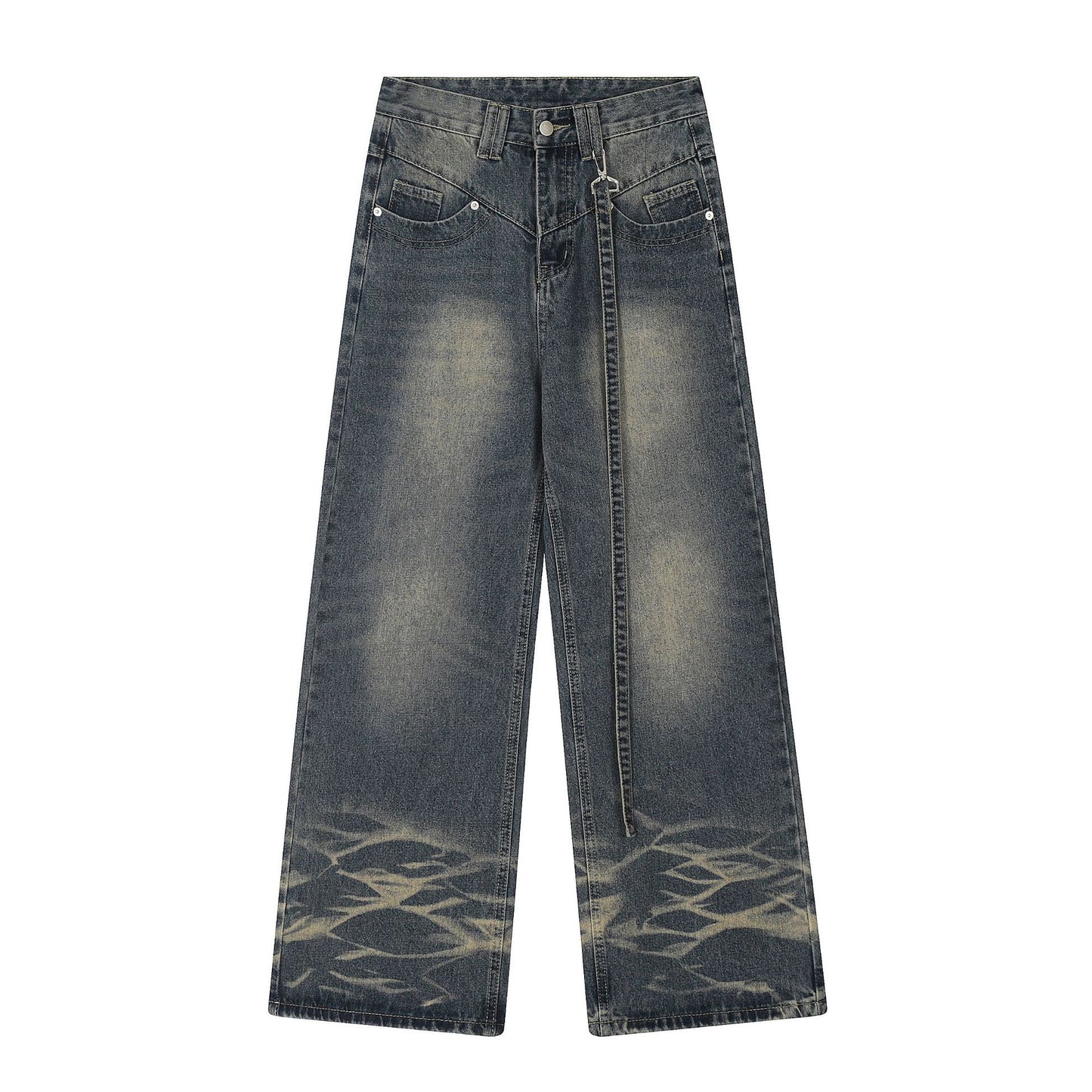 High Street VBIE Blue Washed Straight Loose Wide-leg Pants