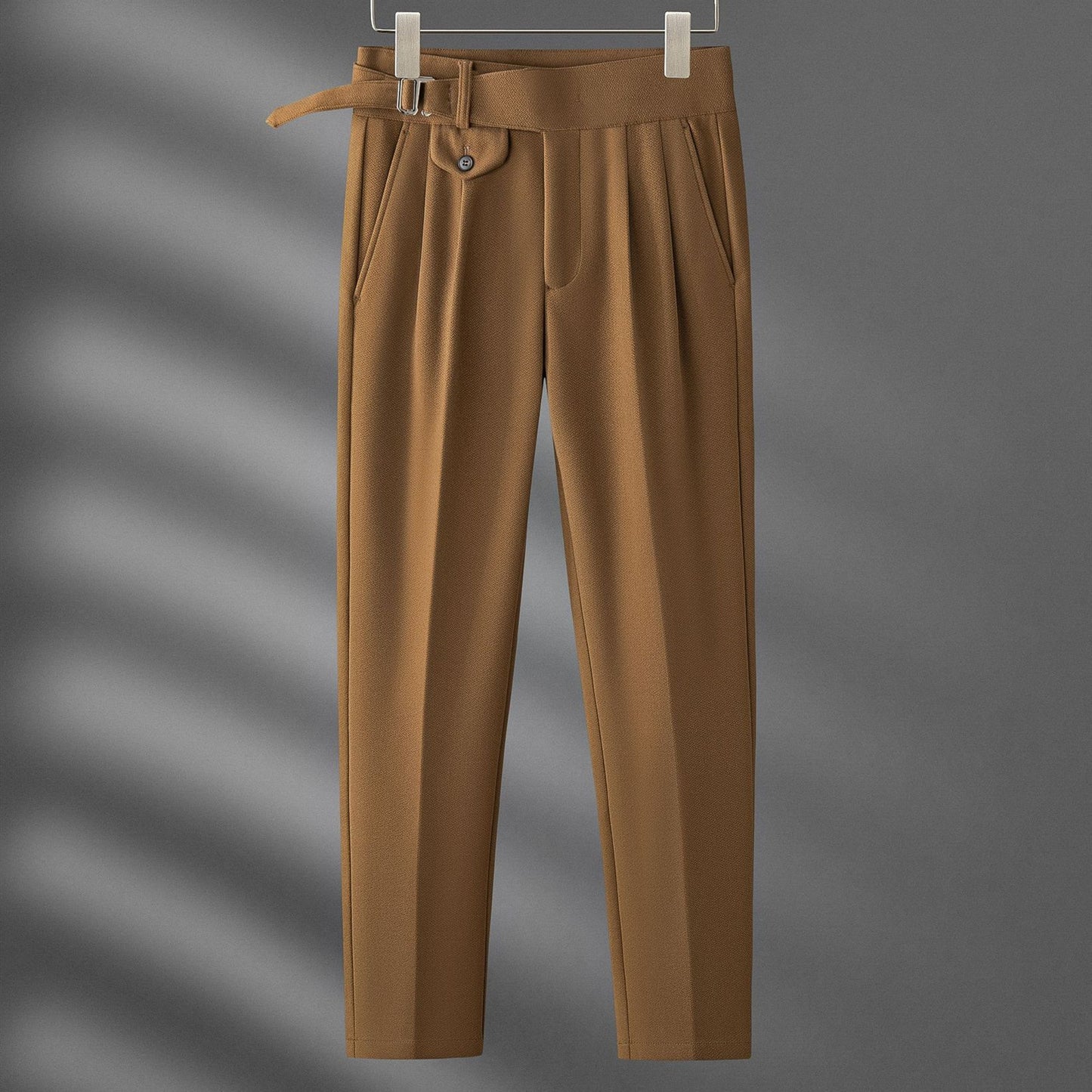 Men's High Waist Double Pleated Vertical Retro Trousers