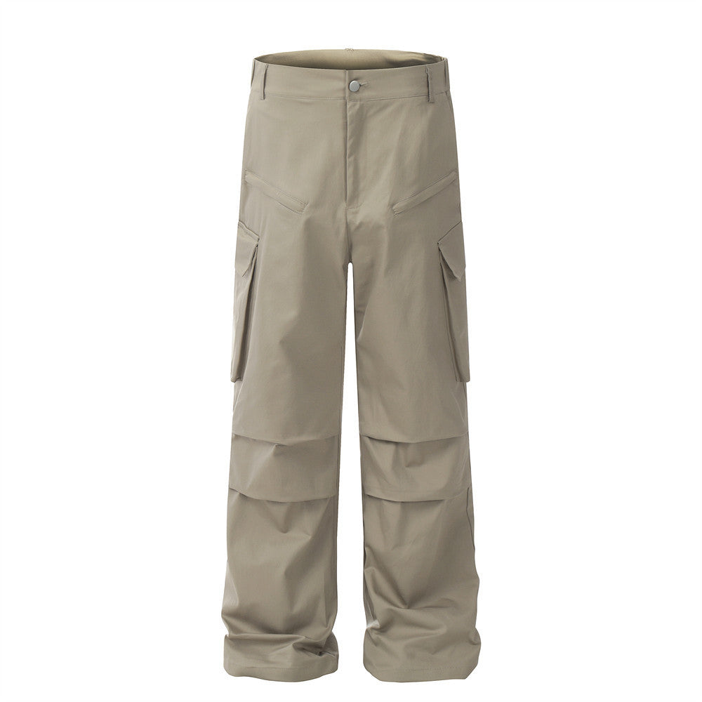 Straight Pleated Paratrooper Pants Overalls